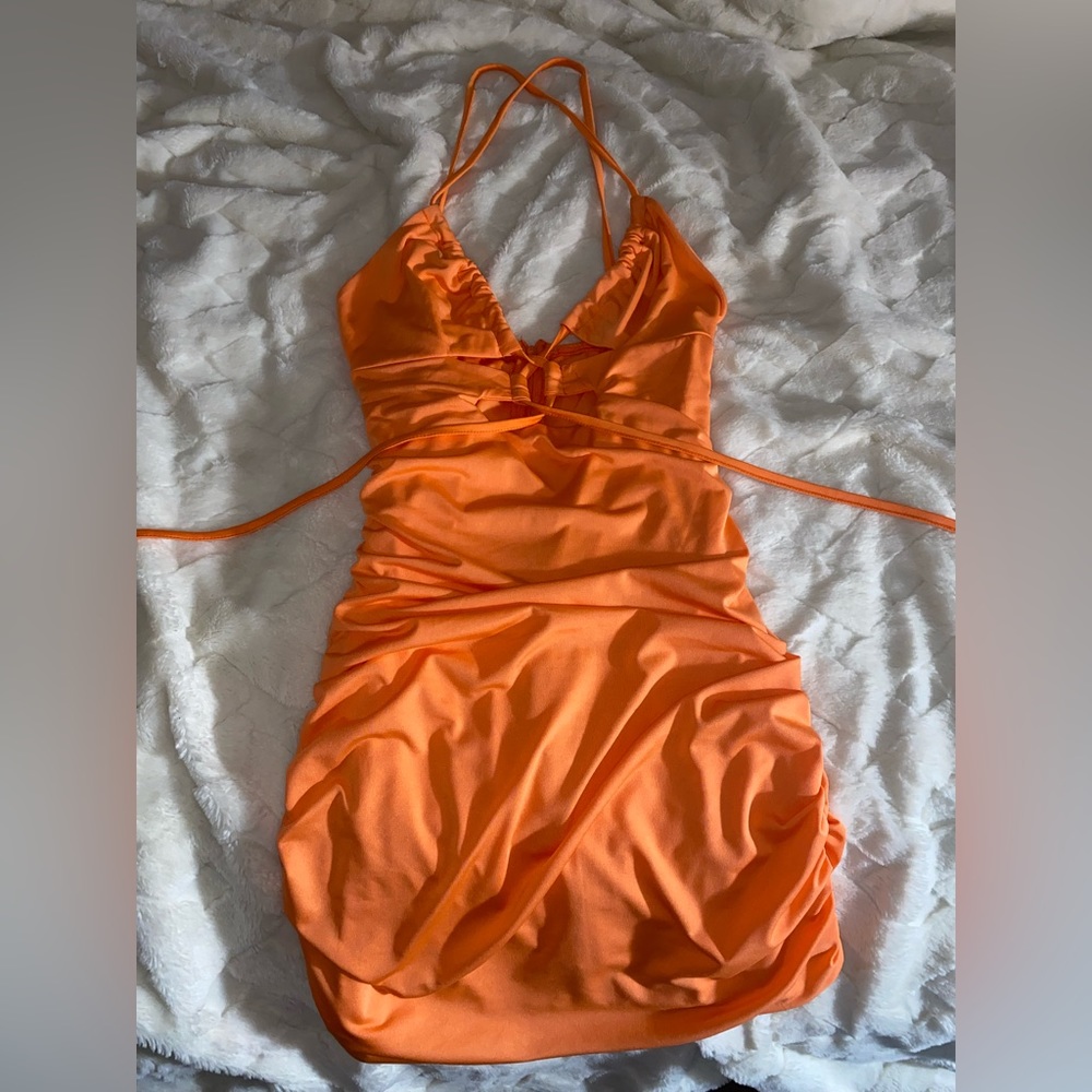 Criss cross orange mini dress